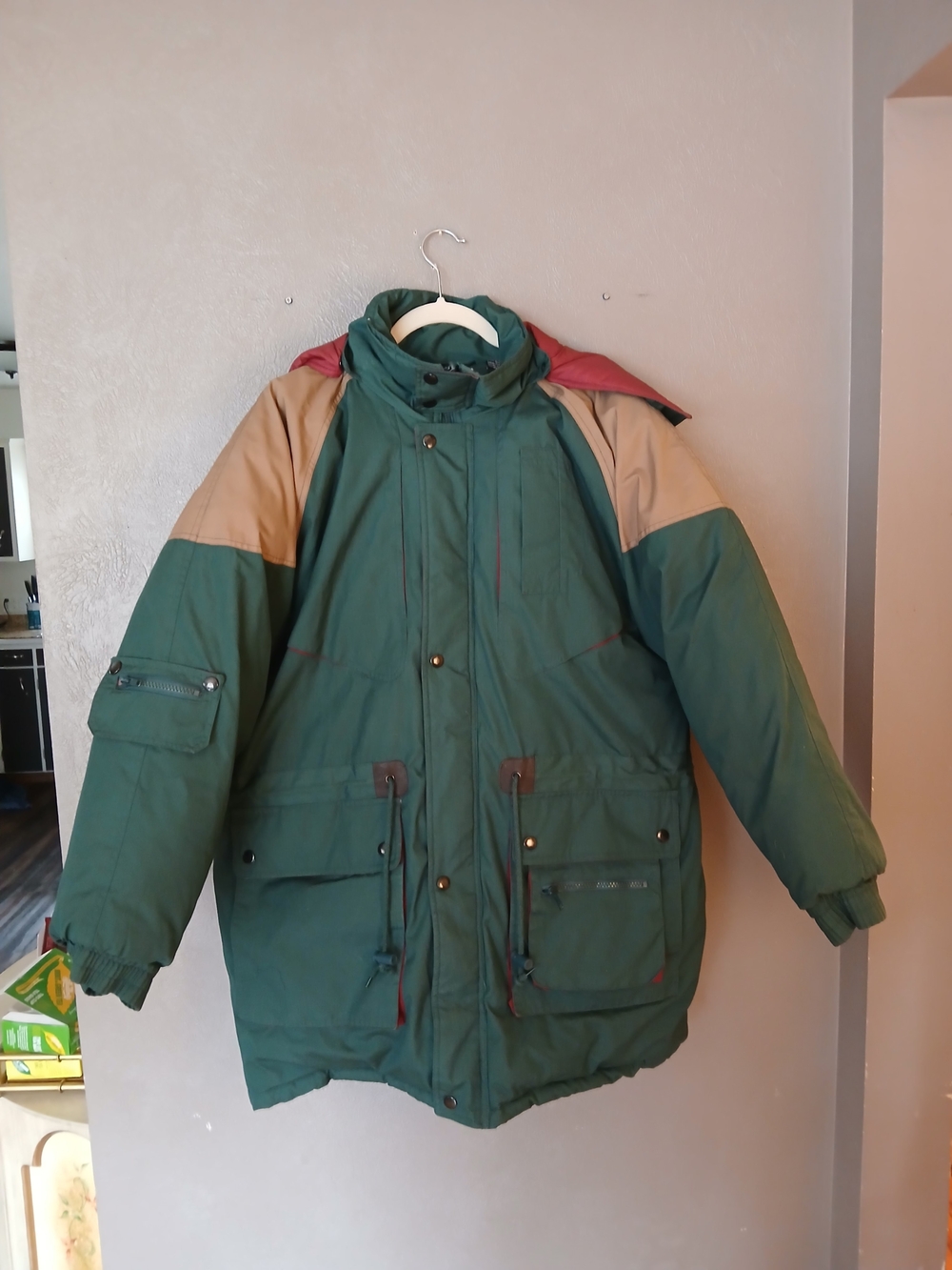 Kids Green Multi-Panel Winter Parka Jacket-Medium